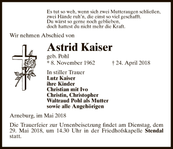 Traueranzeige von Astrid Kaiser von Uelzen