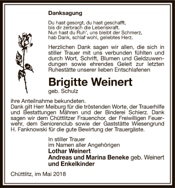 Traueranzeige von Brigitte Weinert von Uelzen