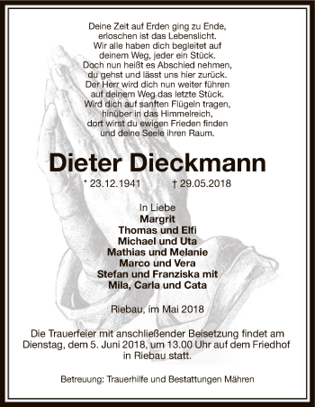 Traueranzeige von Dieter Dieckmann von Uelzen