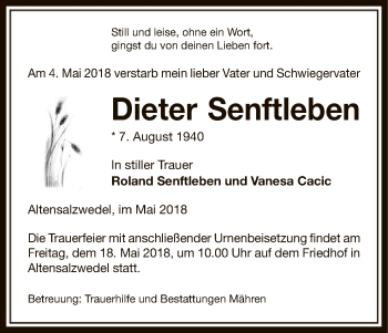 Traueranzeige von Dieter Senftleben von Uelzen