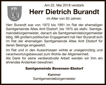 Traueranzeige von Dietrich Burandt von Uelzen