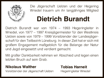 Traueranzeige von Dietrich Burandt von Uelzen