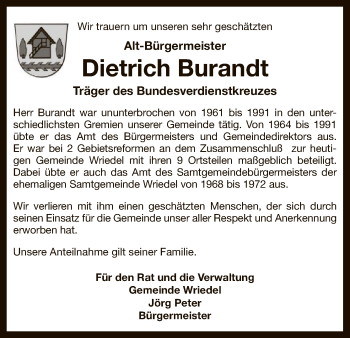 Traueranzeige von Dietrich Burandt von Uelzen