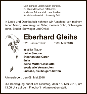 Traueranzeige von Eberhard Gleihs von Uelzen