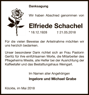 Traueranzeige von Elfriede Schachel von Uelzen