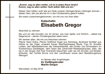 Traueranzeige von Elisabeth Gregor von Uelzen