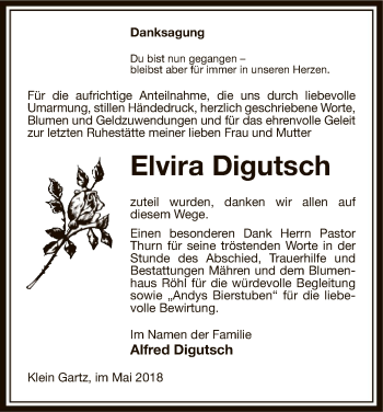 Traueranzeige von Elvira Digutsch von Uelzen