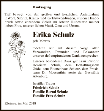 Traueranzeige von Erika Schulz von Uelzen