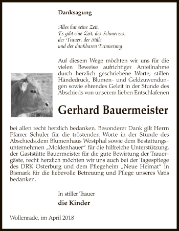 Traueranzeige von Gerhard Bauermeister von Uelzen