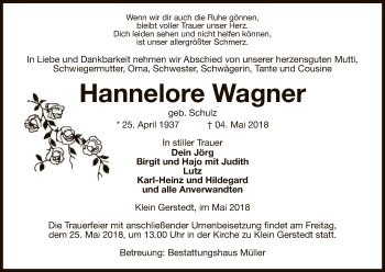 Traueranzeige von Hannelore Wagner von Uelzen