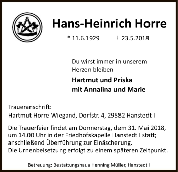 Traueranzeige von Hans-Heinrich Horre von Uelzen