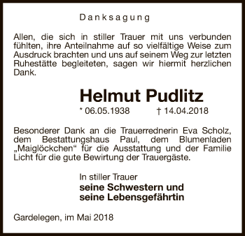 Traueranzeige von Helmut Pudlitz von Uelzen