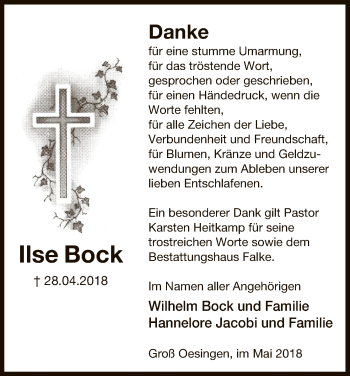 Traueranzeige von Ilse Bock von Uelzen