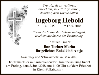 Traueranzeige von Ingeborg Hebold von Uelzen