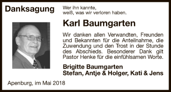 Traueranzeige von Karl Baumgarten von Uelzen