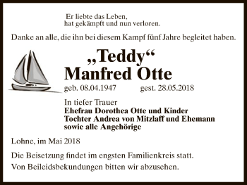 Traueranzeige von Manfred Otte von Uelzen