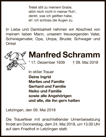 Traueranzeige von Manfred Schramm von Uelzen
