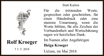 Traueranzeige von Rolf Kroeger von Uelzen