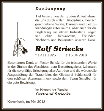 Traueranzeige von Rolf Striecks von Uelzen