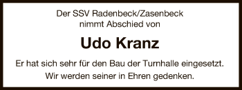 Traueranzeige von Udo Kranz von Uelzen