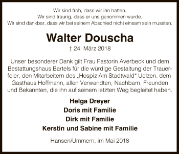 Traueranzeige von Walter Douscha von Uelzen