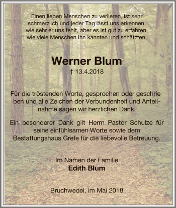 Traueranzeige von Werner Blum von Uelzen