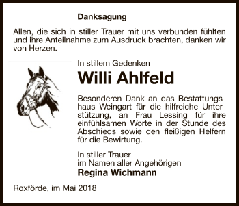 Traueranzeige von Willi Ahlfeld von Uelzen