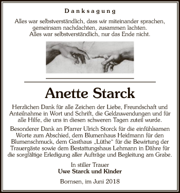 Traueranzeige von Anette Starck von Uelzen