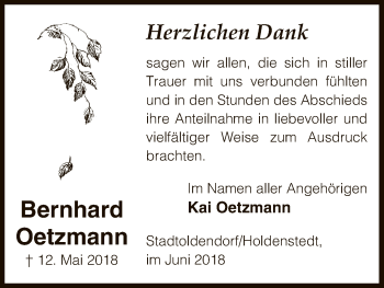 Traueranzeige von Bernhard Oetzmann von Uelzen