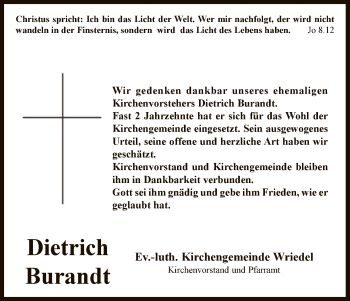 Traueranzeige von Dietrich Burandt von Uelzen