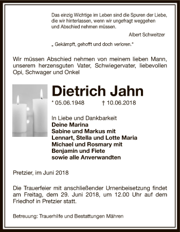 Traueranzeige von Dietrich Jahn von Uelzen