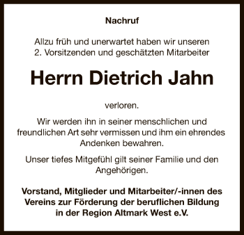 Traueranzeige von Dietrich Jahn von Uelzen