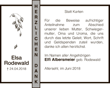 Traueranzeige von Elsa Rodewald von Uelzen