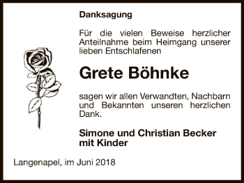 Traueranzeige von Grete Böhnke von Uelzen