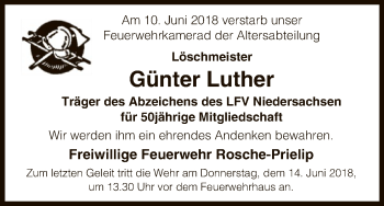 Traueranzeige von Günter Luther von Uelzen