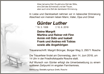 Traueranzeige von Günter Luther von Uelzen