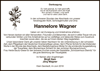 Traueranzeige von Hannelore Wagner von Uelzen