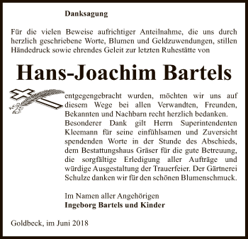 Traueranzeige von Hans-Joachim Bartels von Uelzen