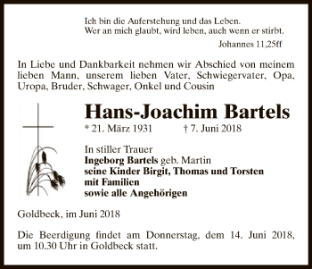 Traueranzeige von Hans-Joachim Bartels von Uelzen