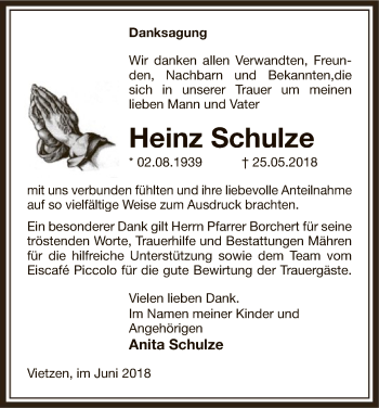 Traueranzeige von Heinz Schulze von Uelzen