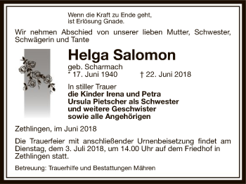 Traueranzeige von Helga Salomon von Uelzen