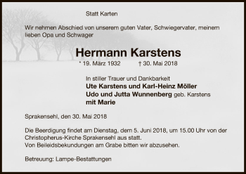 Traueranzeige von Hermann Karstens von Uelzen