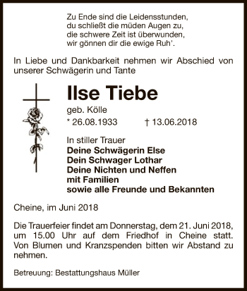 Traueranzeige von Ilse Tiebe von Uelzen