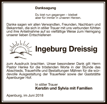 Traueranzeige von Ingeburg Dreissig von Uelzen