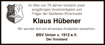 Traueranzeige von Klaus Hübener von Uelzen