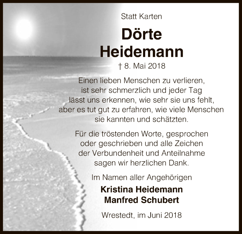  Traueranzeige für Kristina Heidemann vom 16.06.2018 aus Uelzen