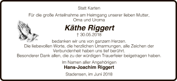 Traueranzeige von Käthe Riggert von Uelzen