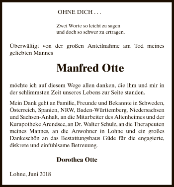 Traueranzeige von Manfred Otte von Uelzen