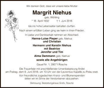 Traueranzeige von Margrit Niehus von Uelzen