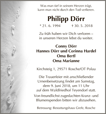 Traueranzeige von Philipp Dörr von Uelzen